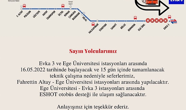 İzmir metroda teknik çalışma nedeni ile uyarı geldi